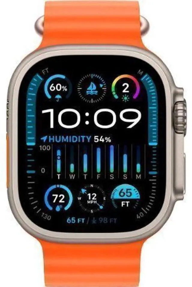 Main image of Apple  Watch Ultra 2 - 64GB - Cellular + GPS - 49mm - Titanium - Titanium - Orange - Ocean Band - One Size - Textile - Excellent (Grade A)