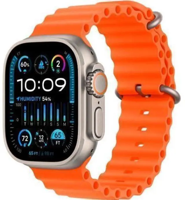 Alt view image 2 of 3 - Apple  Watch Ultra 2 - 64GB - Cellular + GPS - 49mm - Titanium - Titanium - Orange - Ocean Band - One Size - Textile - Excellent (Grade A)