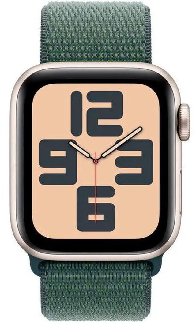 Alt view image 2 of 2 - Apple  Watch SE 2nd Gen (2022) - 32GB - Cellular + GPS - 40mm - Starlight - Aluminum - Lake Green - Sport Loop Band - One Size - Rubber - Premium