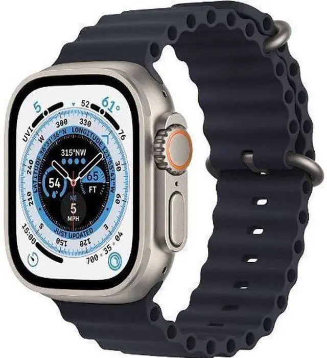 Alt view image 2 of 3 - Apple  Watch Ultra - 32GB - Cellular + GPS - 49mm - Titanium - Titanium - Midnight - Ocean Band - Large Size - Rubber - Acceptable (Grade C)
