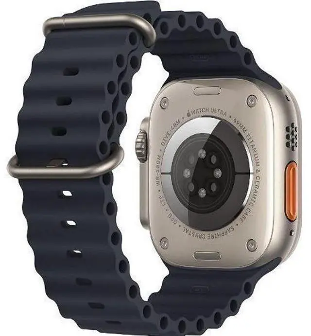 Alt view image 3 of 3 - Apple  Watch Ultra - 32GB - Cellular + GPS - 49mm - Titanium - Titanium - Midnight - Ocean Band - Large Size - Rubber - Acceptable (Grade C)