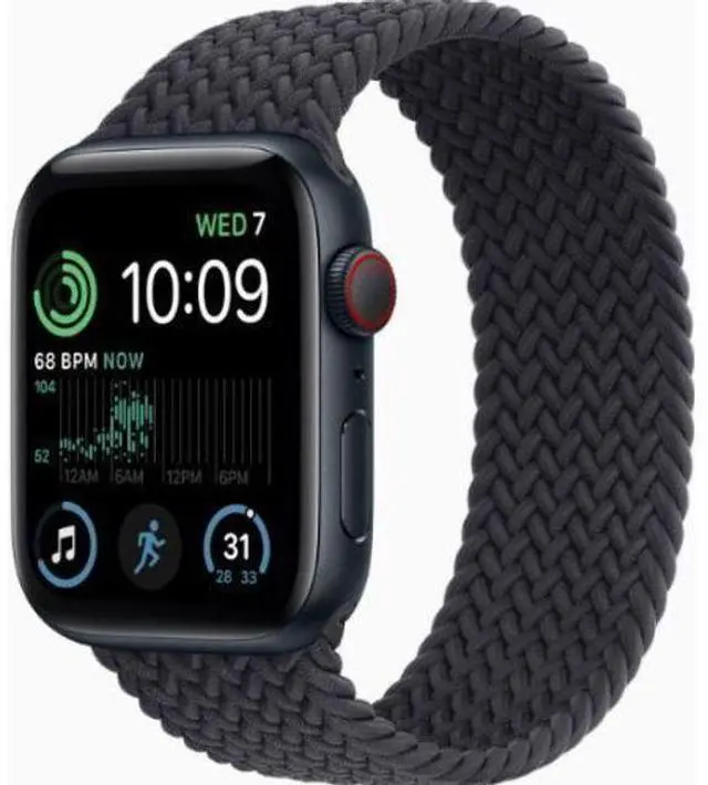 Alt view image 2 of 2 - Apple  Watch SE 2nd Gen (2022) - 32GB - Cellular + GPS - 40mm - Midnight - Aluminum - Midnight - Braided Solo Loop Band - Small/Medium Size - Rubber - Good (Grade B)