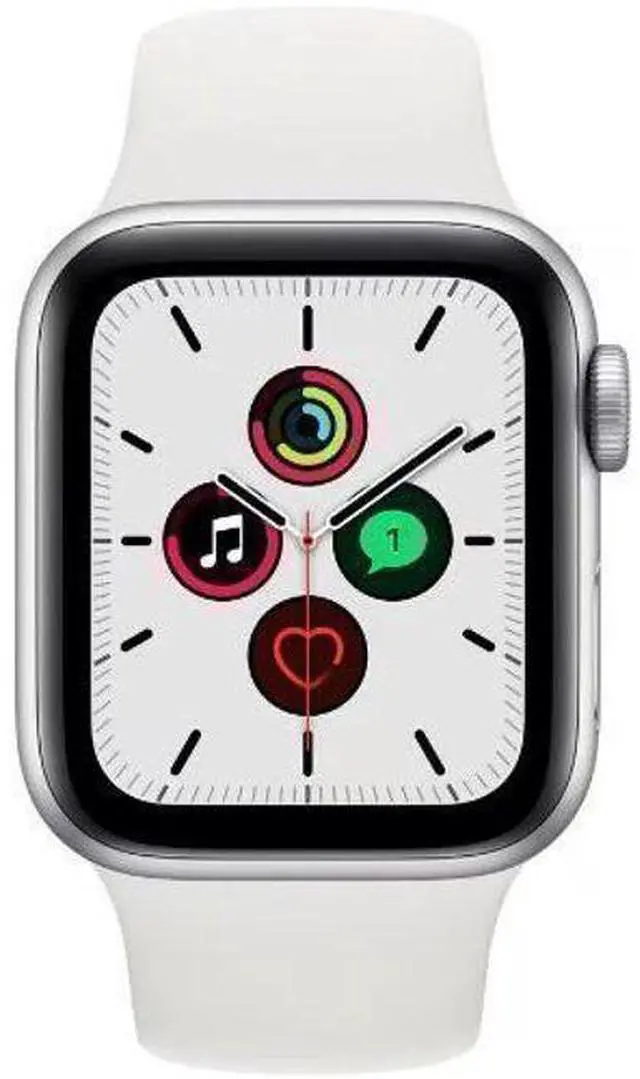 Main image of Apple  Watch SE 1st Gen (2020) - 32GB - Cellular + GPS - 44mm - Silver - Aluminum - White - Sport Band - Rubber - Acceptable (Grade C)