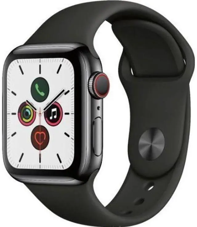 Alt view image 2 of 2 - Apple  Watch Series 5 - 32GB - Space Grey-Stainless Steel-Sport Band-Black - Cellular + GPS - 44mm - Space Grey - Stainless Steel - Black - Sport Band - Rubber - Premium