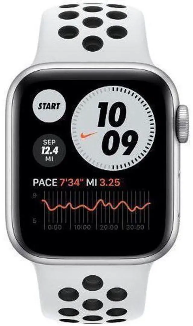 Main image of Apple  Watch Series 6 - 32GB - Cellular + GPS - 44mm - Silver - Nike (Aluminum) - Pure Platinum/Black - Nike Sport Band - Rubber - Premium