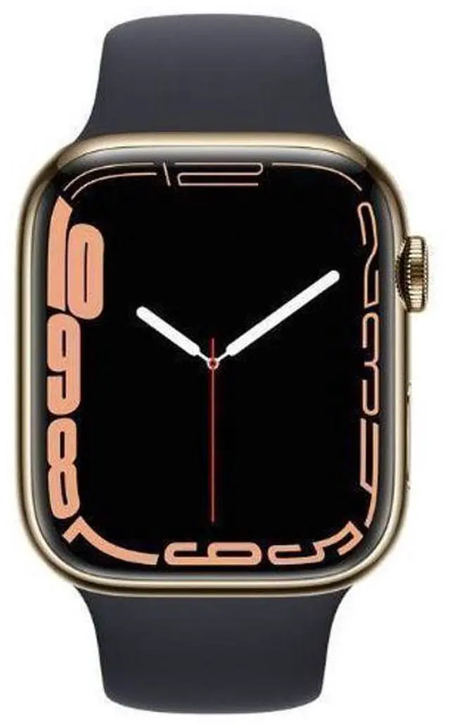 Main image of Apple  Watch Series 7 - 32GB - Cellular + GPS - 45mm - Gold - Stainless Steel - Midnight - Sport Band - Rubber - Good (Grade B)