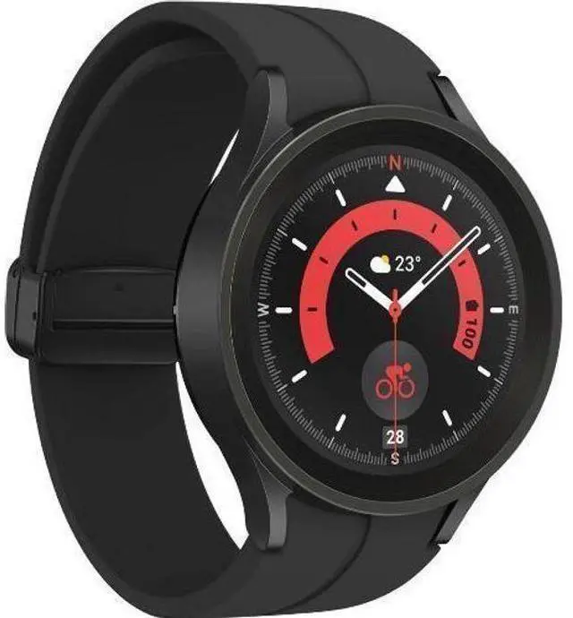 Alt view image 3 of 5 - Samsung  Galaxy Watch5 - 16GB - Black-Pro (Titanium)-D-Buckle Band-Black - Bluetooth + LTE - 45mm - Black - Pro (Titanium) - Black - D-Buckle Band - Fluoroelastomer - Acceptable (Grade C)