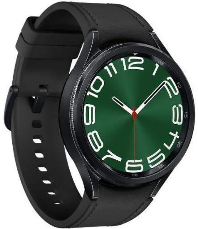 Alt view image 3 of 5 - Samsung  Galaxy Watch6 - 16GB - Black-Classic (Stainless Steel)-Hybrid Eco-Leather Band-Black - Bluetooth + LTE - 43mm - Black - Classic (Stainless Steel) - Black - Hybrid Eco-Leather Band - Fluoroela