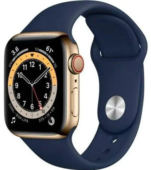 Alt view image 2 of 2 - Apple  Watch Series 6 - 32GB - Cellular + GPS - 40mm - Gold - Stainless Steel - Deep Navy - Sport Band - Rubber - Acceptable (Grade C)