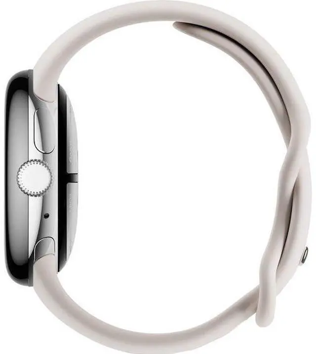 Alt view image 3 of 5 - Google  Pixel Watch 2 - 32GB - Bluetooth + LTE - 1.2 inch - Polished Silver - Aluminum - Porcelain - Active Band - Fluoroelastomer - Good (Grade B)
