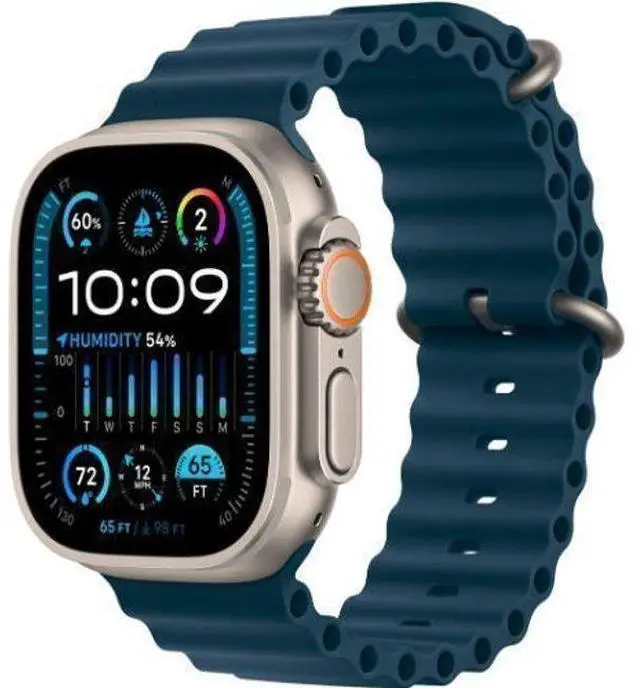 Alt view image 2 of 3 - Apple  Watch Ultra 2 - 64GB - Cellular + GPS - 49mm - Titanium - Titanium - Blue - Ocean Band - Large Size - Rubber - Acceptable (Grade C)