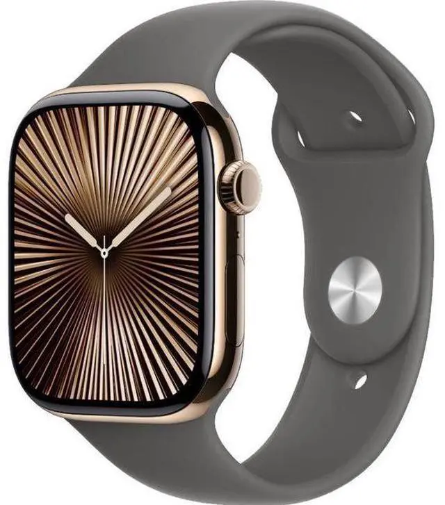Alt view image 2 of 3 - Apple  Watch Series 10 - 64GB - Gold-Titanium-Sport Band-Stone Grey - GPS - 46mm - Rose Gold - Aluminum - Starlight - Sport Band - One Size - Rubber - Excellent (Grade A)