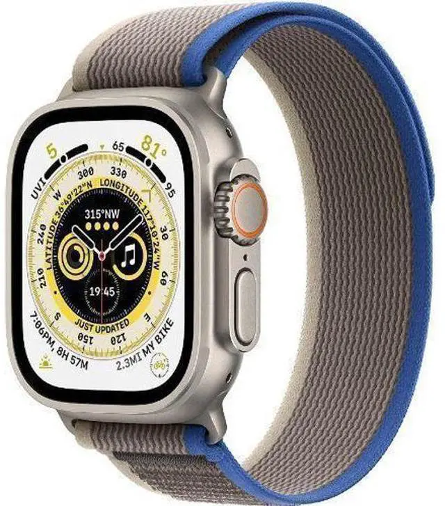 Alt view image 2 of 3 - Apple  Watch Ultra - 32GB - Cellular + GPS - 49mm - Titanium - Titanium - Blue/Gray - Trail Loop Band - Small Size - Rubber - Good (Grade B)