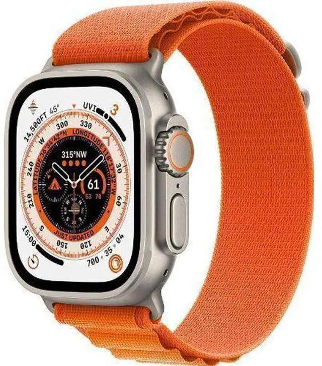 Alt view image 2 of 3 - Apple  Watch Ultra - 32GB - Cellular + GPS - 49mm - Titanium - Titanium - Orange - Alpine Loop Band - One Size - Textile - Acceptable (Grade C)