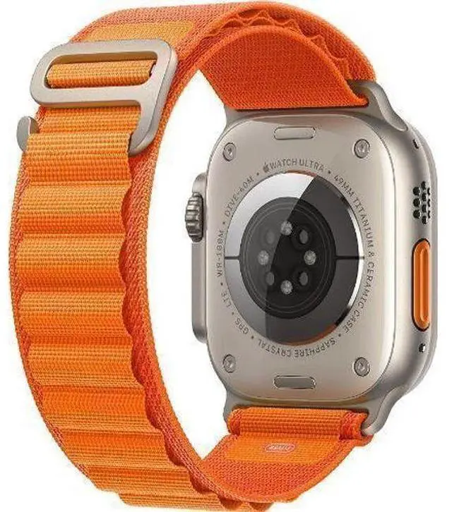 Alt view image 3 of 3 - Apple  Watch Ultra - 32GB - Cellular + GPS - 49mm - Titanium - Titanium - Orange - Alpine Loop Band - One Size - Textile - Acceptable (Grade C)