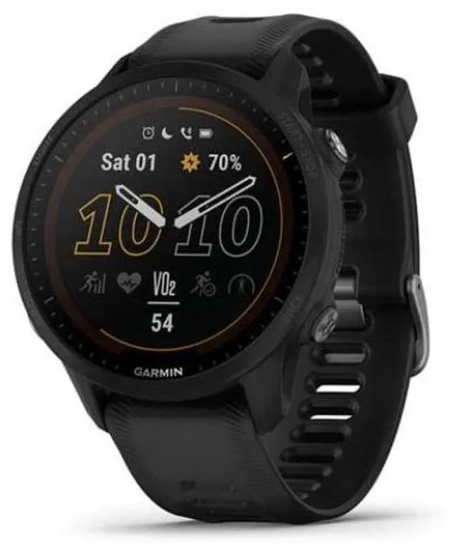 Alt view image 2 of 4 - Garmin  Forerunner 955 Solar Smartwatch - 33mm - Black - Fiber-reinforced Polymer - Black - Silicone Strap - Excellent (Grade A)