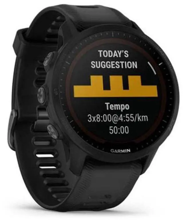 Alt view image 3 of 4 - Garmin  Forerunner 955 Solar Smartwatch - 33mm - Black - Fiber-reinforced Polymer - Black - Silicone Strap - Excellent (Grade A)