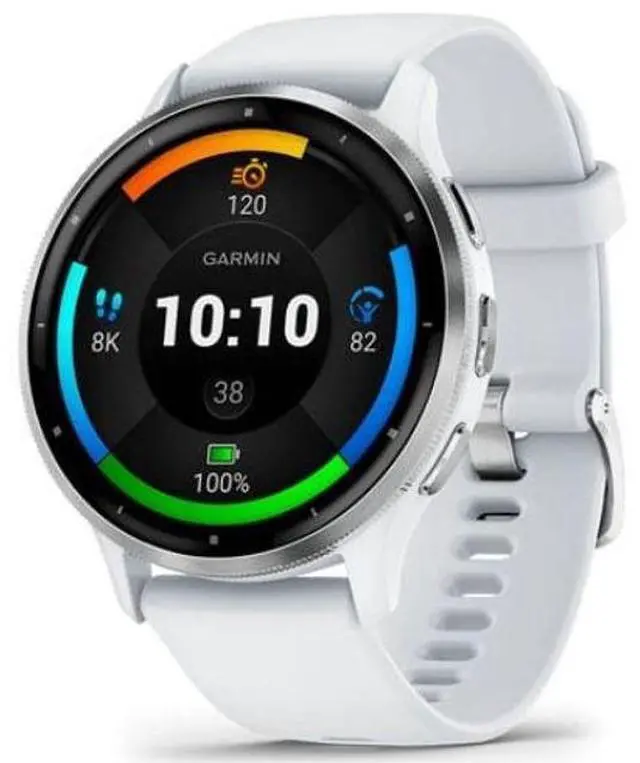 Alt view image 2 of 4 - Garmin  Venu 3 Smartwatch - 8GB - Silver-Fiber-reinforced Polymer-Quick Release Band-Whitestone - 45mm - Silver - Fiber-reinforced Polymer - Whitestone - Quick Release Band - Silicone - Excellent (Gra