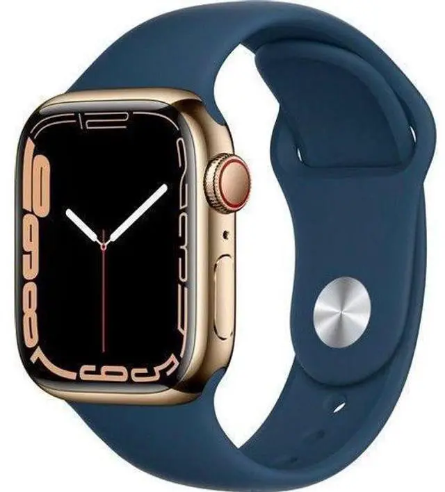 Alt view image 2 of 2 - Apple  Watch Series 7 - 32GB - Cellular + GPS - 41mm - Gold - Stainless Steel - Abyss Blue - Sport Band - Rubber - Excellent (Grade A)