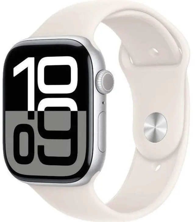 Alt view image 2 of 3 - Apple  Watch Series 10 - 64GB - GPS - 42mm - Silver - Aluminum - Starlight - Sport Band - One Size - Rubber - Acceptable (Grade C)