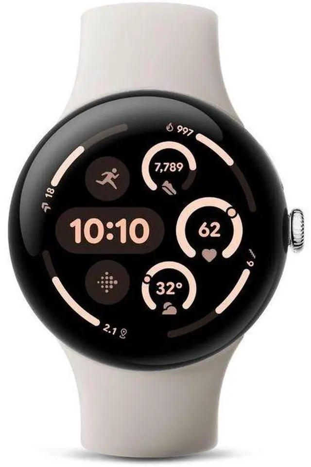 Main image of Google  Pixel Watch 3 - 32GB - Bluetooth + LTE - 41mm - Polished Silver - 100% Recycled Aluminum - Porcelain - Active Band - Fluoroelastomer - Excellent (Grade A)
