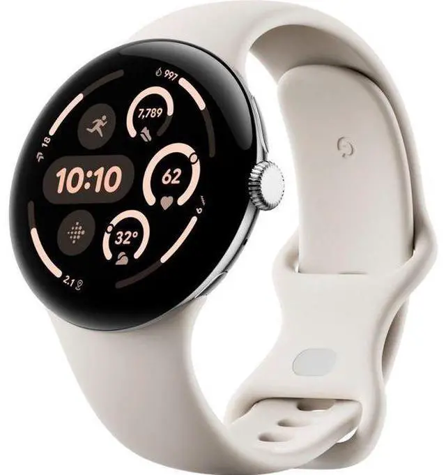 Alt view image 2 of 4 - Google  Pixel Watch 3 - 32GB - Bluetooth + LTE - 41mm - Polished Silver - 100% Recycled Aluminum - Porcelain - Active Band - Fluoroelastomer - Excellent (Grade A)