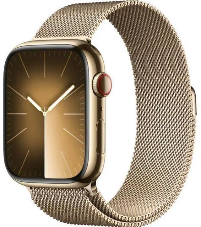 Alt view image 2 of 3 - Apple  Watch Series 9 - 64GB - Cellular + GPS - 41mm - Gold - Stainless Steel - Gold - Milanese Loop Band - One Size - Stainless Steel - Premium
