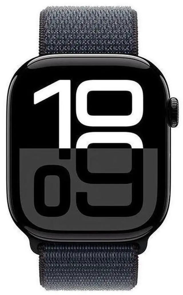 Alt view image 2 of 2 - Apple  Watch Series 10 - 64GB - Cellular + GPS - 42mm - Jet Black - Aluminum - Ink - Sport Loop Band - One Size - Rubber - Premium