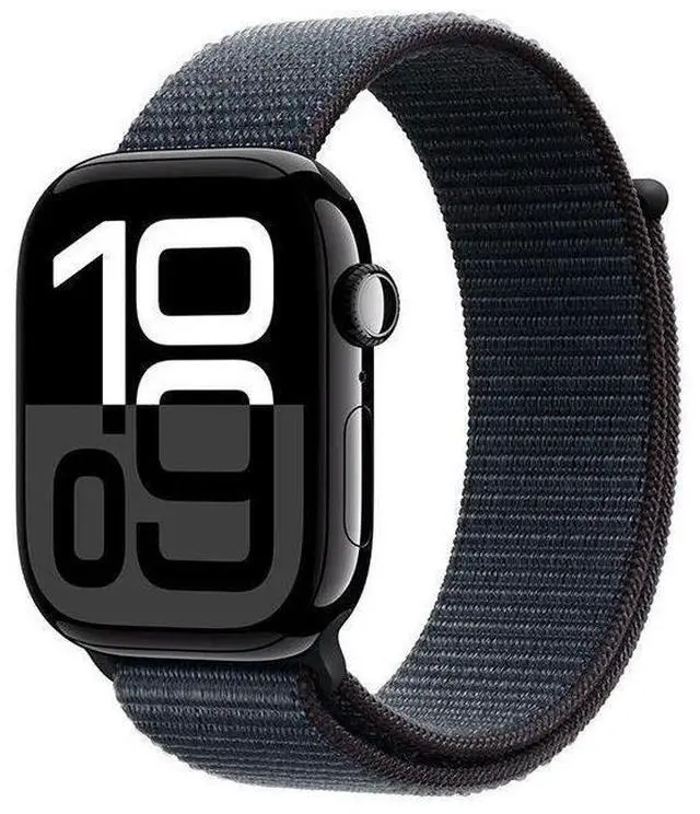 Main image of Apple  Watch Series 10 - 64GB - Cellular + GPS - 42mm - Jet Black - Aluminum - Ink - Sport Loop Band - One Size - Rubber - Premium