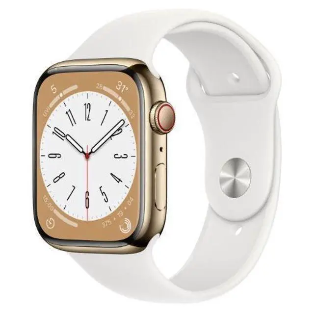 Alt view image 2 of 2 - Apple  Watch Series 5 - 32GB - Gold-Aluminum-Sport Band-White - Cellular + GPS - 44mm - Space Grey - Aluminum - Black - Sport Band - Rubber - Acceptable (Grade C)