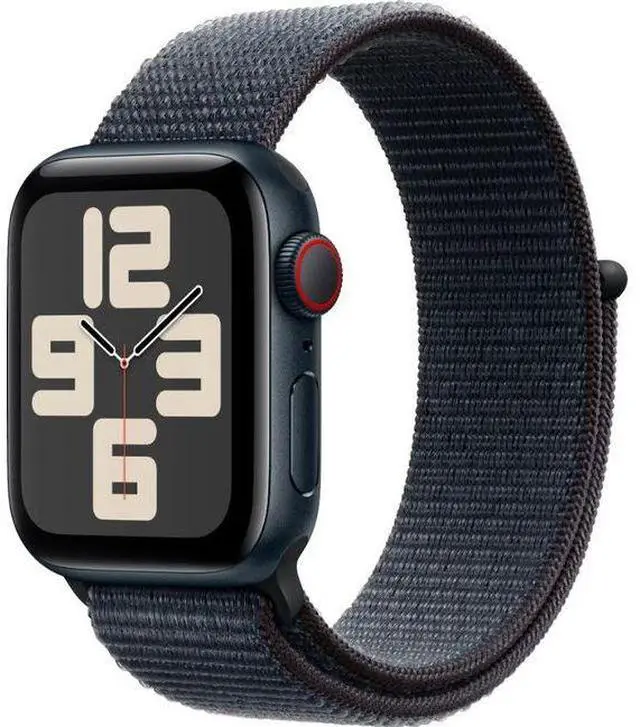 Alt view image 2 of 2 - Apple  Watch SE 2nd Gen (2022) - 32GB - Cellular + GPS - 44mm - Midnight - Aluminum - Ink - Sport Loop Band - One Size - Textile - Acceptable (Grade C)