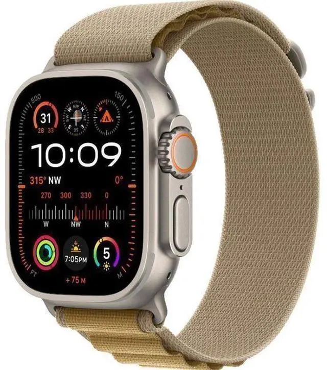 Alt view image 2 of 3 - Apple  Watch Ultra 2 - 64GB - 49mm - Titanium - Titanium - Tan - Alpine Loop Band - Large Size - Textile - Premium