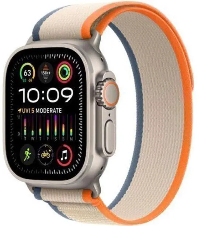 Alt view image 2 of 3 - Apple  Watch Ultra 2 - 64GB - Cellular + GPS - 49mm - Titanium - Titanium - Orange/Beige - Trail Loop Band - One Size - Textile - Premium