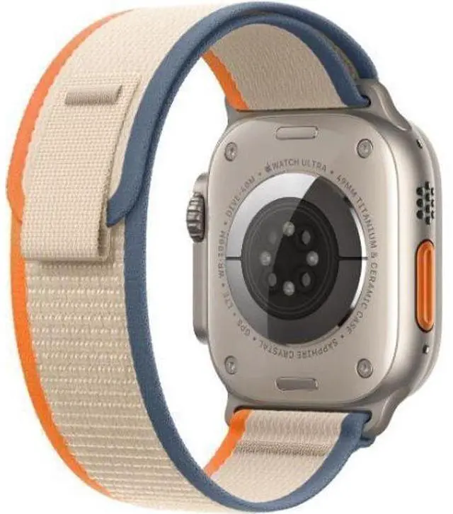 Alt view image 3 of 3 - Apple  Watch Ultra 2 - 64GB - Cellular + GPS - 49mm - Titanium - Titanium - Orange/Beige - Trail Loop Band - One Size - Textile - Premium