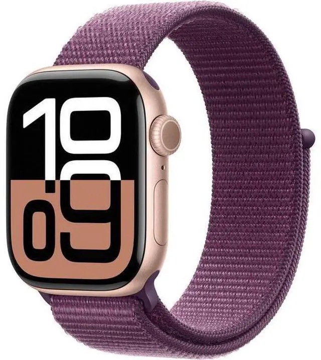 Main image of Apple  Watch Series 10 - 64GB - Cellular + GPS - 46mm - Rose Gold - Aluminum - Plum - Sport Loop Band - M/L Size - Rubber - Premium