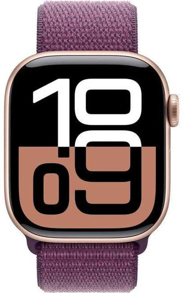 Alt view image 2 of 2 - Apple  Watch Series 10 - 64GB - Cellular + GPS - 46mm - Rose Gold - Aluminum - Plum - Sport Loop Band - M/L Size - Rubber - Premium