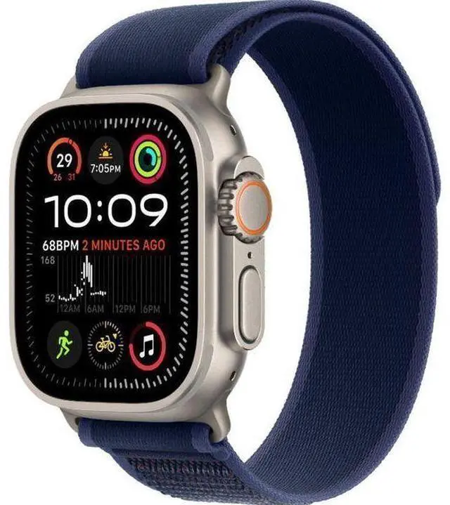Alt view image 2 of 3 - Apple  Watch Ultra 2 - 64GB - Cellular + GPS - 49mm - Titanium - Titanium - Blue - Trail Loop Band - One Size - Textile - Premium