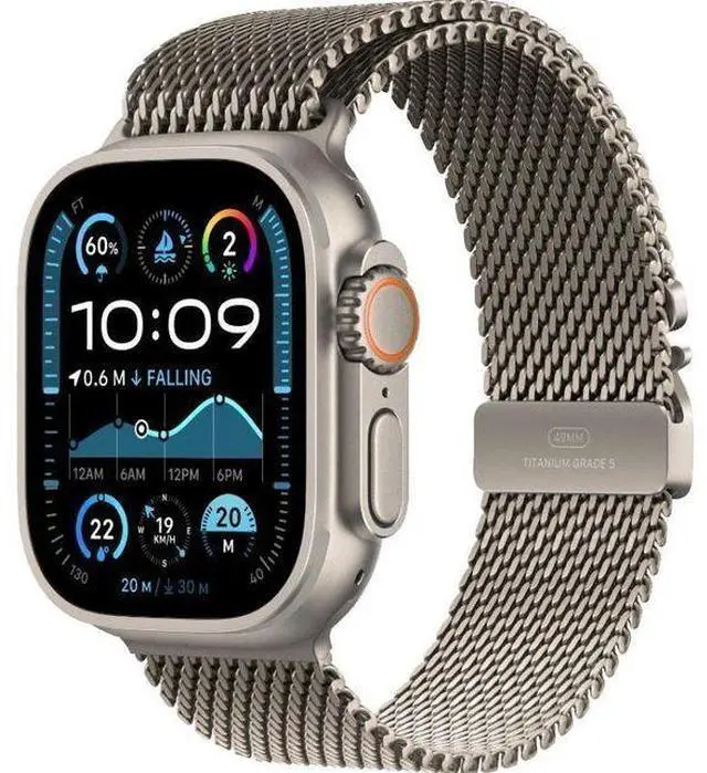 Alt view image 2 of 3 - Apple  Watch Ultra 2 - 64GB - 49mm - Titanium - Titanium - Natural - Titanium Milanese Loop Band - One Size - Textile - Premium