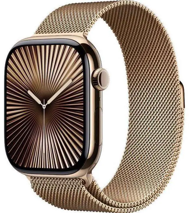 Alt view image 2 of 3 - Apple  Watch Series 10 - 64GB - Cellular + GPS - 42mm - Gold - Titanium - Gold - Milanese Loop Band - One Size - Stainless Steel - Premium