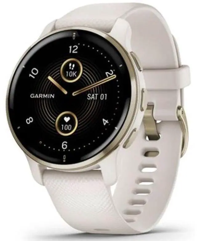 Alt view image 2 of 4 - Garmin  Venu 2 Plus Smartwatch - 33mm - Cream Gold - Fiber-reinforced Polymer - Ivory - Silicone Strap - Silicone - Excellent (Grade A)
