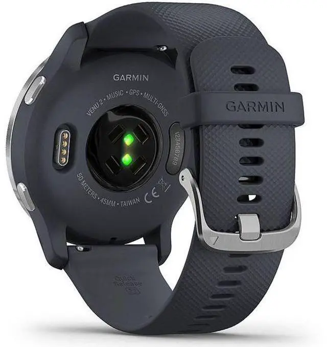 Alt view image 6 of 6 - Garmin  Venu 2 Smartwatch - 45mm - Silver - Fiber-reinforced Polymer - Granite Blue - Silicone Strap - Silicone - Excellent (Grade A)