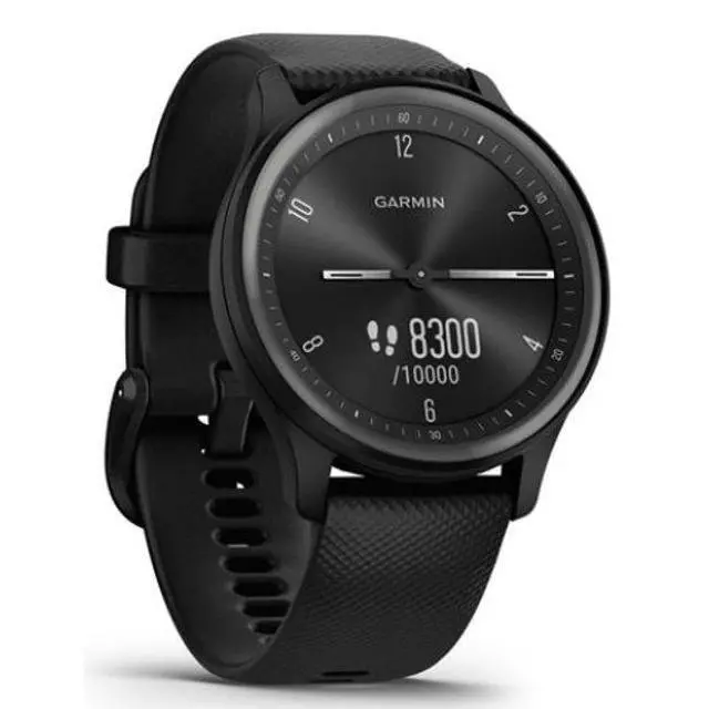 Alt view image 3 of 3 - Garmin  Vivomove Sport Smartwatch - Black - Fiber-reinforced Polymer - Black - Silicone Strap - Silicone - Excellent (Grade A)