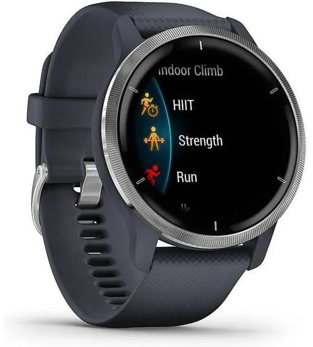 Alt view image 3 of 6 - Garmin  Venu 2 Smartwatch - 45mm - Silver - Fiber-reinforced Polymer - Granite Blue - Silicone Strap - Silicone - Excellent (Grade A)