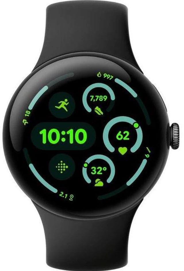Main image of Google Pixel Watch 3 - 32GB - Bluetooth + LTE - 45mm - Matte Black - 100% Recycled Aluminum - Obsidian - Active Band - Fluoroelastomer - Acceptable (Grade C)