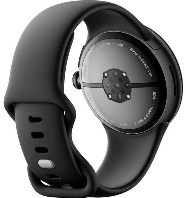 Alt view image 4 of 4 - Google Pixel Watch 3 - 32GB - Bluetooth + LTE - 45mm - Matte Black - 100% Recycled Aluminum - Obsidian - Active Band - Fluoroelastomer - Acceptable (Grade C)