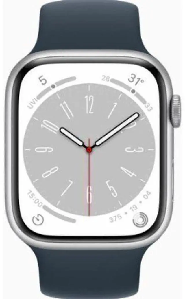 Main image of Apple  Watch Series 8 - 32GB - GPS - 41mm - Silver - Aluminum - Midnight - Solo Loop Band - Leather - Excellent (Grade A)