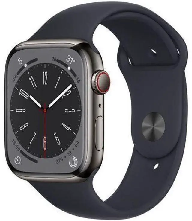 Alt view image 2 of 2 - Apple  Watch Series 8 - 32GB - Graphite-Stainless Steel-Sport Band-Midnight - GPS - 41mm - Graphite - Stainless Steel - Midnight - Sport Band - Rubber - Good (Grade B)