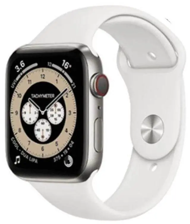 Main image of Apple  Watch Series 6 - 32GB - Cellular + GPS - 44mm - Silver - Titanium - White - Sport Band - Rubber - Excellent (Grade A)