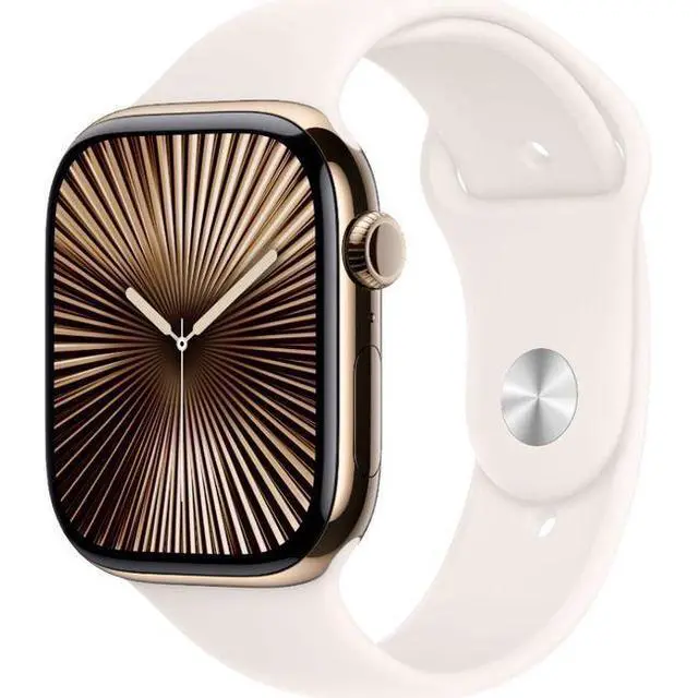 Alt view image 2 of 3 - Apple  Watch Series 10 - 64GB - Cellular + GPS - 46mm - Gold - Titanium - Light Blush - Sport Band - M/L Size - Rubber - Excellent (Grade A)