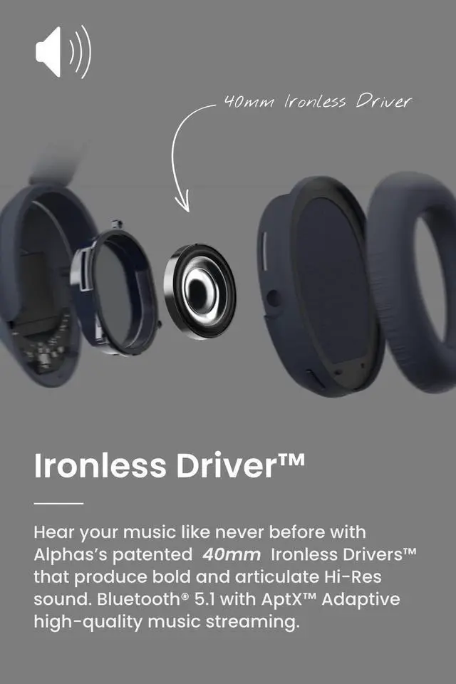 Alt view image 6 of 7 - Cleer Audio Alpha Adaptive Active Noise Canceling Bluetooth Headphones, Dual-Microphone, Touch Controls, 35 Hr Battery Life, Multipoint Connection, Dirac Spatial Audio, App, Midnight Black